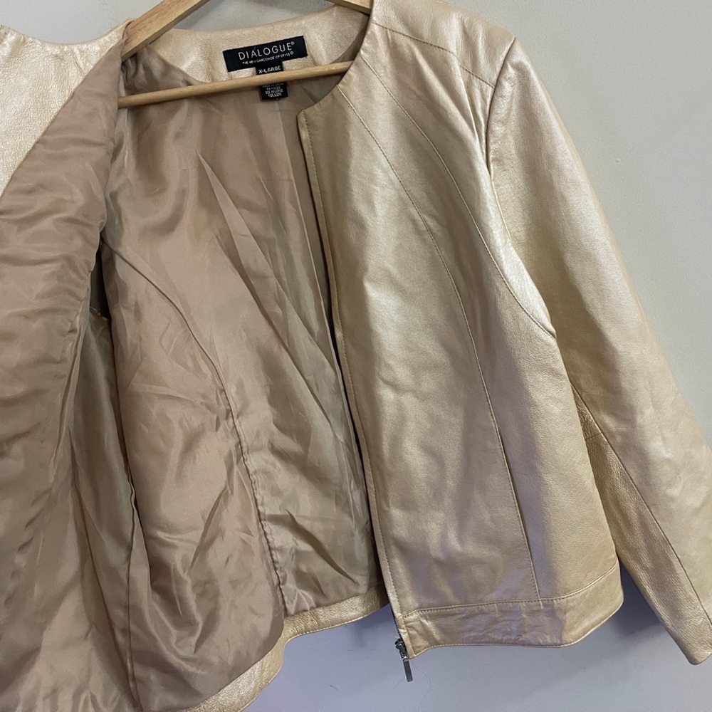 Dialogue Gold Women's Leather Jacket Chic Classic Work - Picture 5 of 11